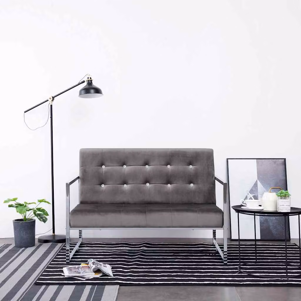 vidaXL Divano a 2 Posti Moderno in Velluto Grigio con Struttura in Legno Solido – 1
