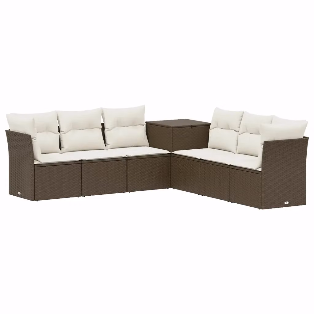 Set di divani da giardino moderno vidaXL composto da 7 pezzi in marrone e bianco con struttura in metallo e cuscini inclusi – 2
