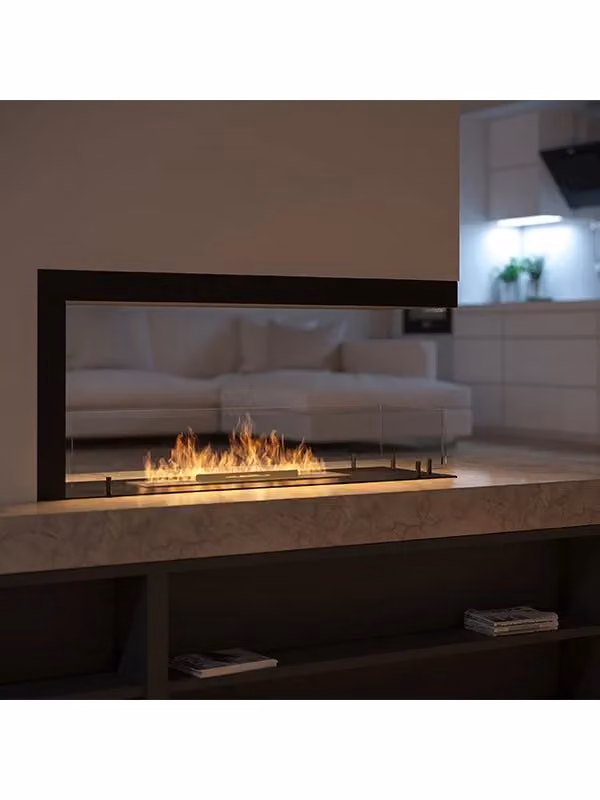 Caminetto a Bioetanolo da Incasso di Design Sololed U1000.1 Nero con Vetro Aperto su 3 Lati e Bruciatore da 0,7 Litri – 2
