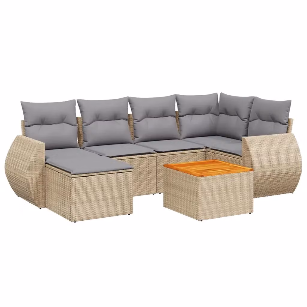 Set di Divani da Giardino vidaXL 7 pz in Polyrattan con Cuscini Beige e Grigio a Forma di L – 2