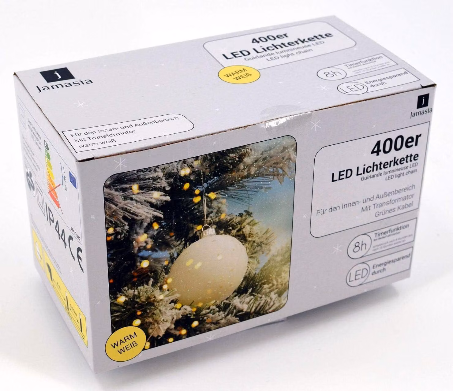 Catena luminosa a LED, 400 LED bianco caldo, 47,90 metri, cavo verde, con timer