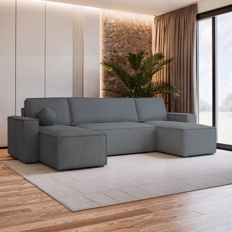 Divano angolare Masseno PESANO P con funzione letto a U, divano con box letto, divano da salotto, divano, divano, divano letto, set di divani - grigio, POSO 60