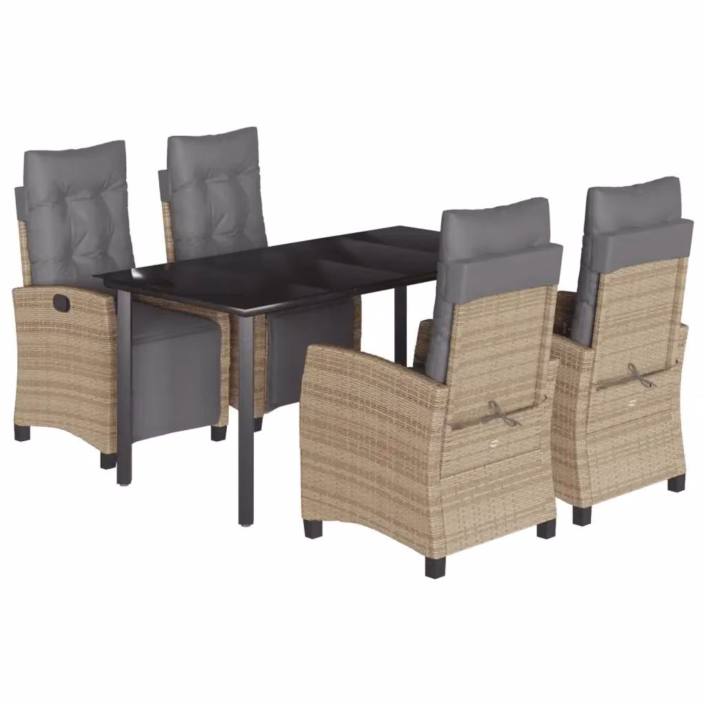 Set da pranzo da giardino vidaXL in polyrattan con tavolo in vetro e 5 sedie con cuscini beige, nero e grigio – 2
