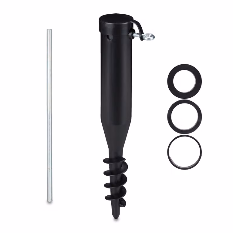 2 x base per ombrellone, tasselli da avvitare, adattatore 40-52 mm, plastica, punta per ombrellone, nero