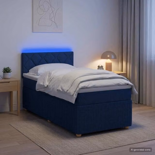 Letto box spring ibrido vidaXL con materasso a molle insacchettate e base contenitore, colore blu e bianco, L/P: 200 x 100 cm