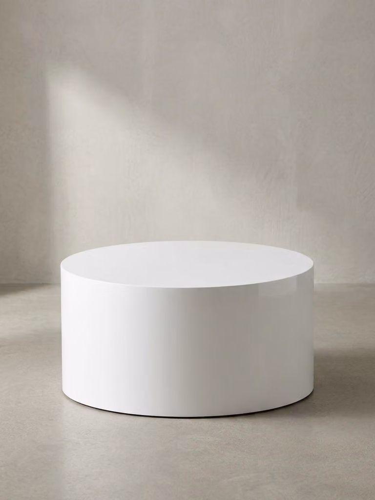 Tavolino MONOBLOC 60x60x30 cm bianco lucido, tavolo soggiorno design rotondo, tavolino divano semplice, tavolino moderno