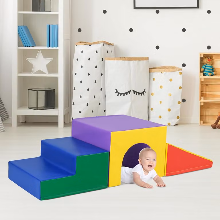 Costway Set di blocchi in schiuma per arrampicarsi e gattonare per bambini, Giocattoli morbidi da interno multicolore e giallo