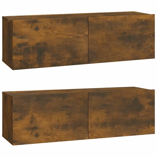 Set di 2 Mobili TV da Parete in Legno Multistrato Rovere Fumo Marrone Opaco L: 100 cm, P: 30 cm, H: 30 cm