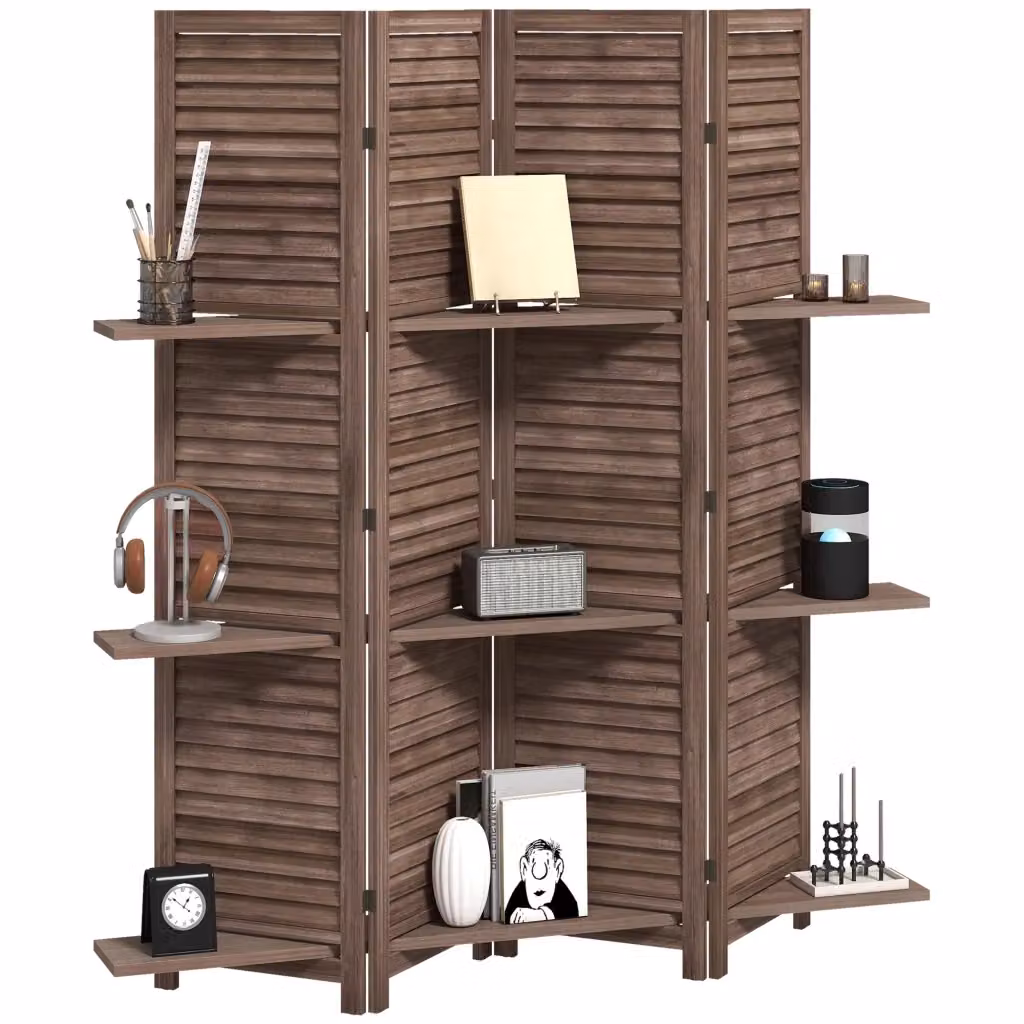 Paravento divisorio pieghevole XYLO in legno noce marrone con 3 ripiani H: 170 cm – 2