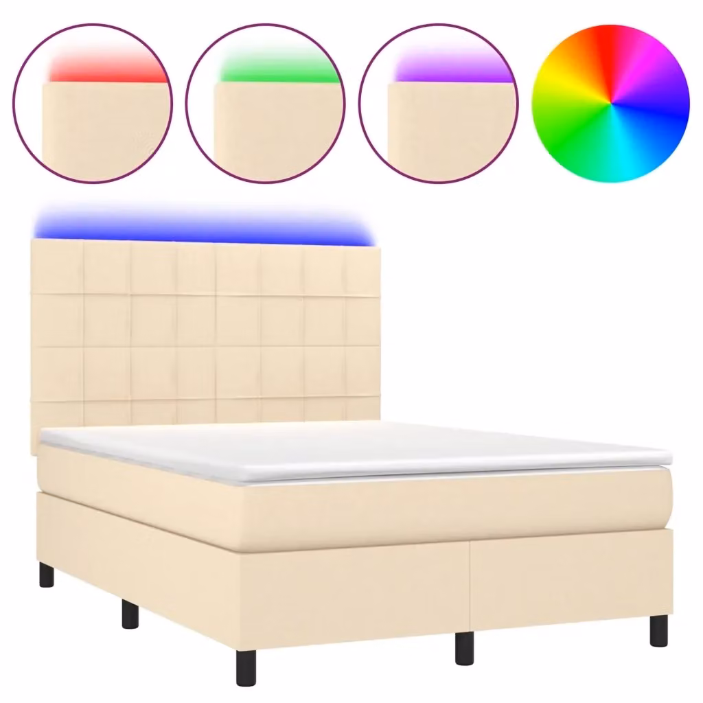 vidaXL Letto Ibrido con Materasso, Illuminazione LED Sotto il Letto e Porta USB, Tessuto Beige e Bianco, L/P: 140 x 200 cm – 2
