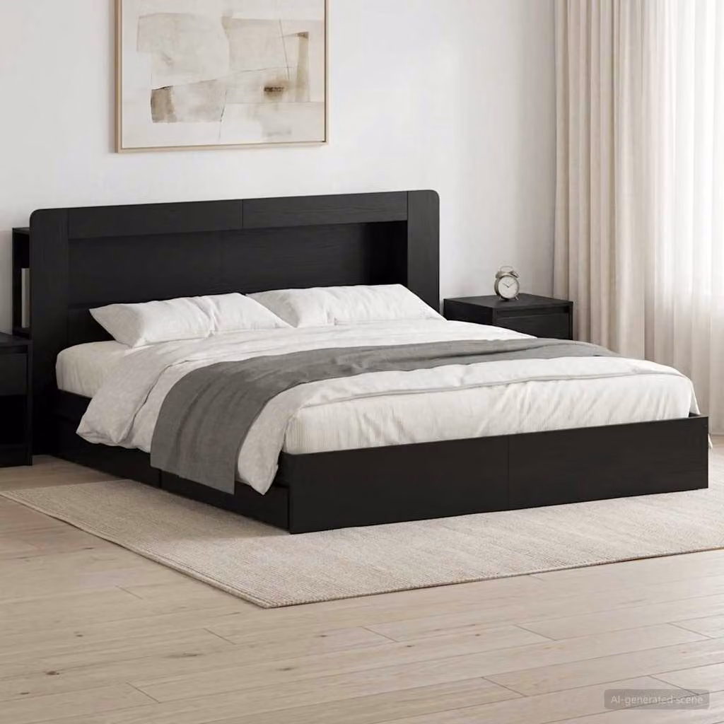 vidaXL Telaio letto moderno con cassetti in legno nero L/P: 200 x 200 cm