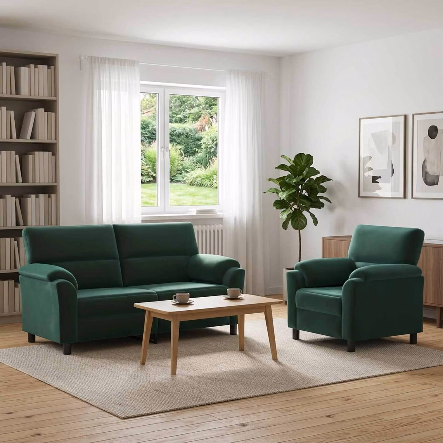 Set di 2 divani moderni vidaXL in velluto verde scuro con struttura in metallo
