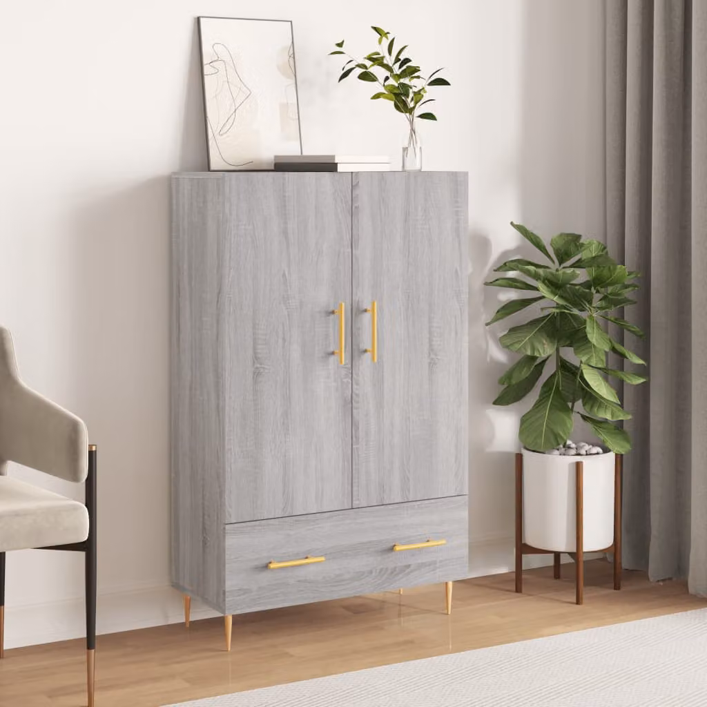 Credenza moderna vidaXL in legno multistrato e metallo, Grigio Sonoma, L: 69,5 cm, P: 31 cm, H: 115 cm