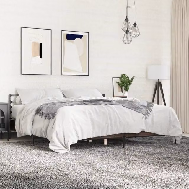 Letto Giroletto vidaXL in Legno e Metallo, Rovere Marrone e Bianco, 200x200 cm