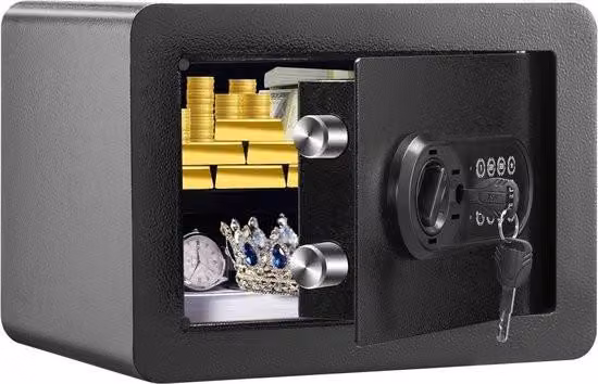Cassaforte da 0,5 piedi cubi con portafoglio ignifugo, password e chiave, cassaforte digitale per la casa, ripiano rimovibile nell'armadio interno