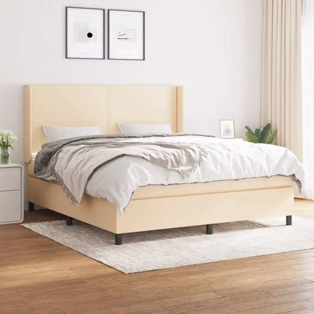 Letto Ibrido con Giroletto a Molle e Materasso vidaXL in Tessuto Beige e Bianco L/P/H: 180 x 200 x 25 cm