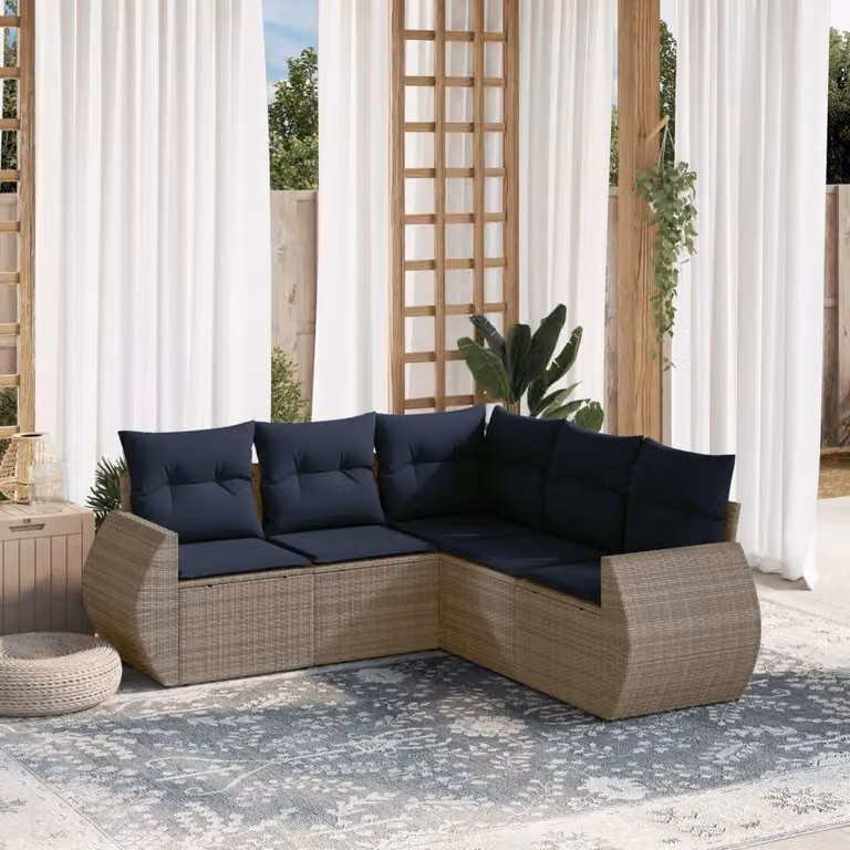 Maison Exclusive - Set di 5 divani da giardino con cuscini, grigio, polyrattan