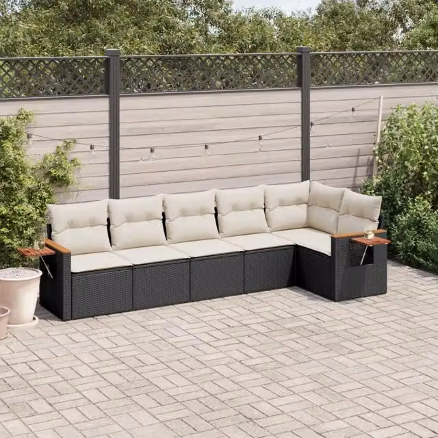 Set Divano da Giardino 6 pz con Cuscini Nero in Polyrattan 3259228