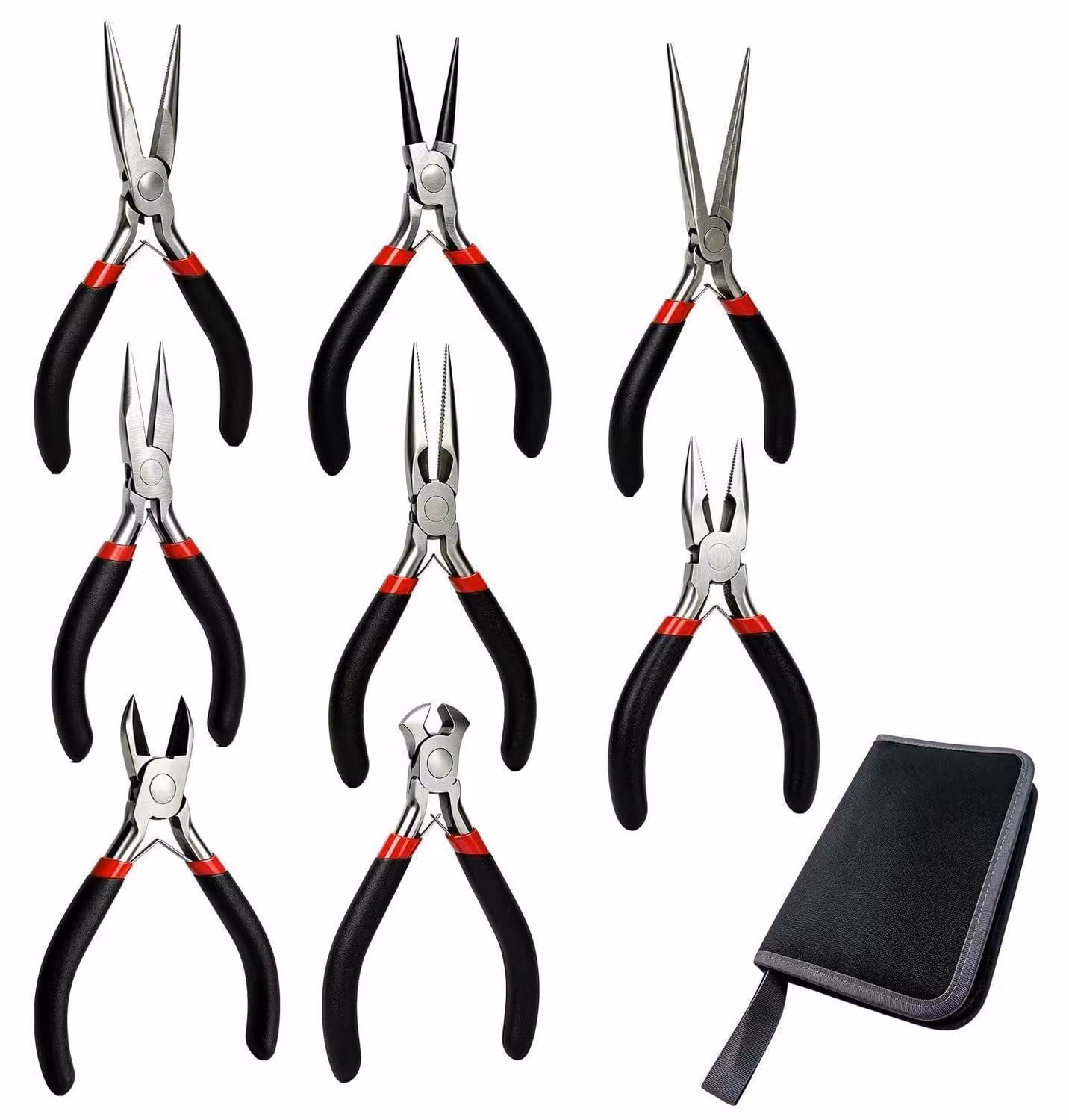 Set di 8 mini pinze con custodia, ideale per elettronica, creazione di gioielli e progetti fai-da-te