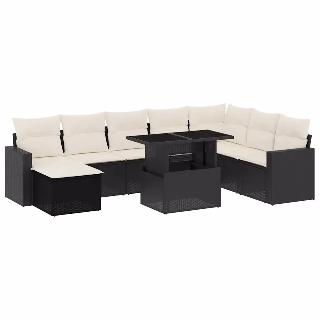 Set di divani da giardino vidaXL 9 pezzi con cuscini nero e bianco in rattan e metallo con design moderno a L – 2