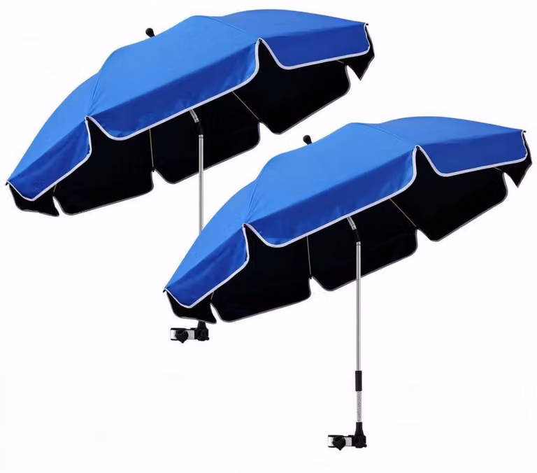 Set da spiaggia composto da una sedia a sdraio e un ombrellone, 2 pezzi, altezza 124 cm, protezione UV 50+, rotazione a 360°, colore blu