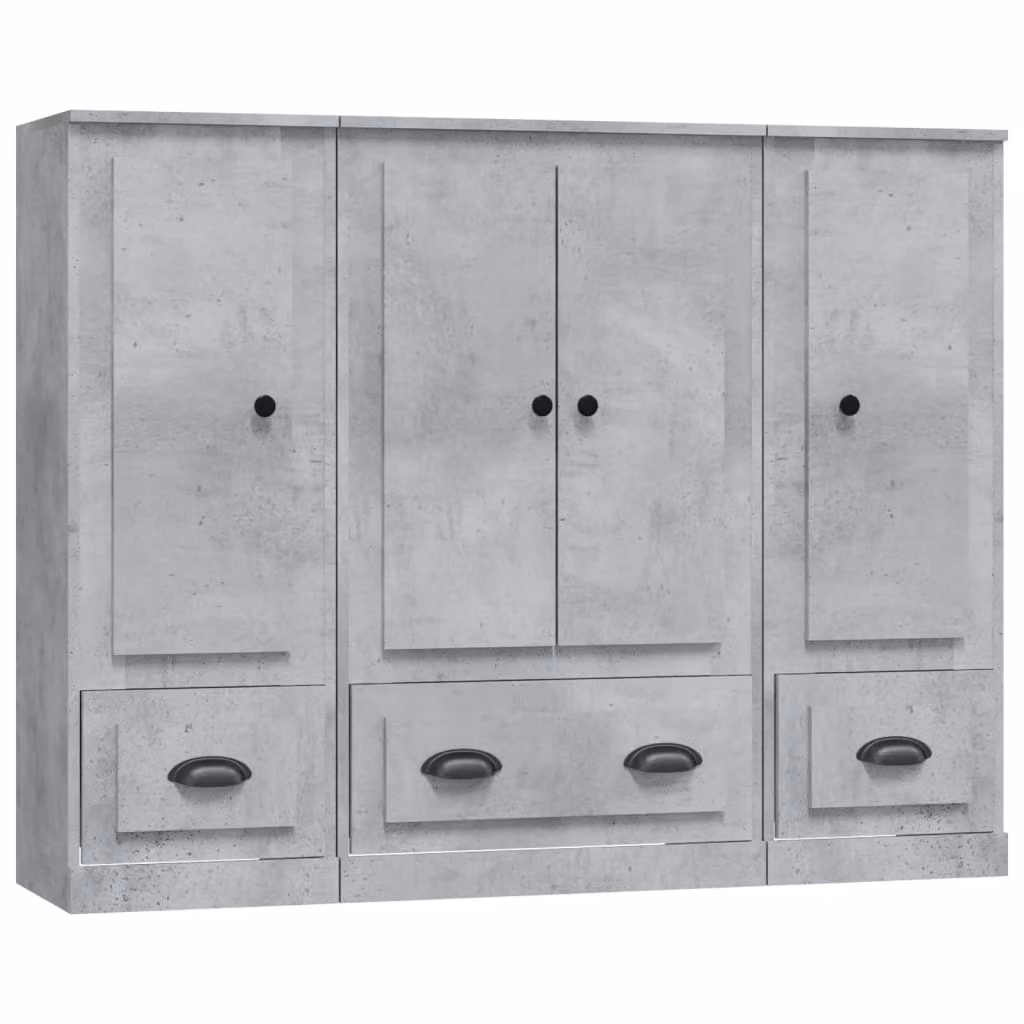 Credenze 3 pz Grigio Cemento in Legno Multistrato