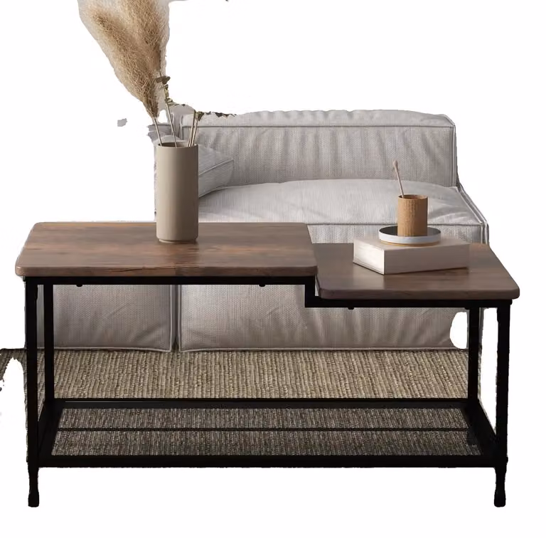 Tavolino da salotto, materiale MDF, 100 x 50 x 48 cm, facile da montare, design a due livelli, portata 300 kg