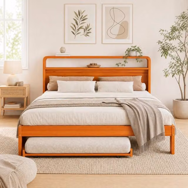Letto in legno naturale 140x200 cm con letto estraibile 90x190 cm