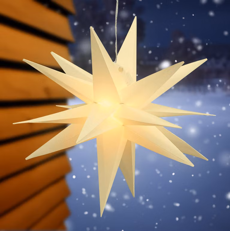 Stella dell'Avvento 3D con 6 LED bianco caldo - 60 cm - Decorazione natalizia da esterno per finestre con timer