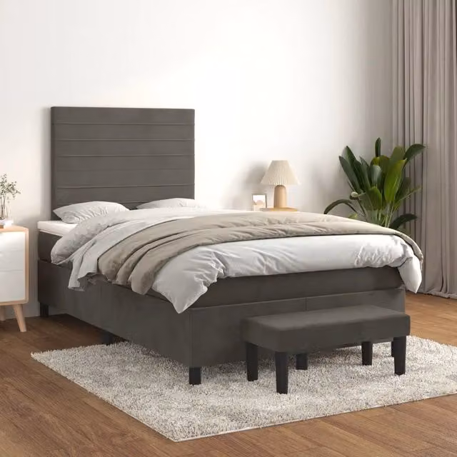 Letto Ibrido con Giroletto a Molle e Materasso vidaXL in Velluto Grigio e Bianco L/P: 120 x 200 cm – 1