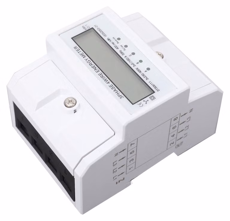 Misuratore di energia digitale, display LCD a 8 cifre, tensione: 3 x 230/400V, corrente massima: 100 A, corrente minima: 10 A, frequenza: 50 Hz