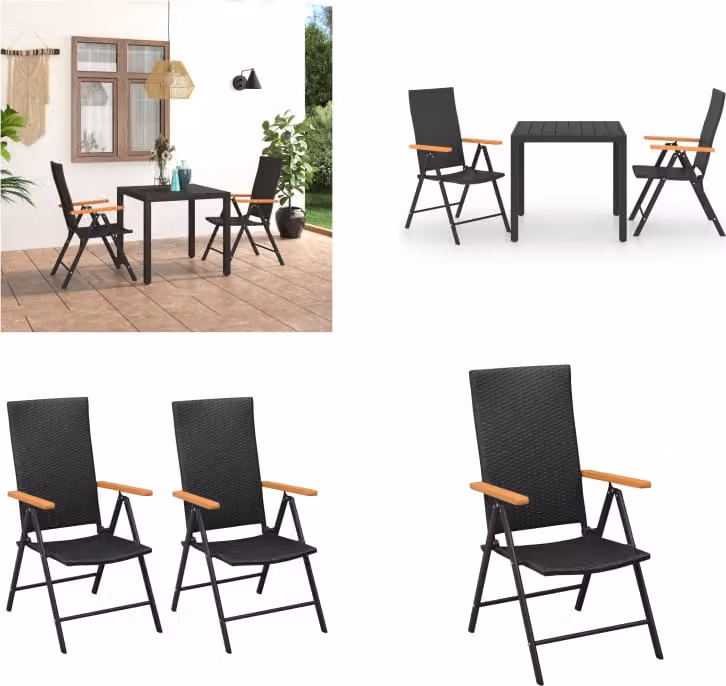 vidaXL Set da pranzo da giardino 3 pezzi nero e marrone - Set da pranzo da giardino - Set da pranzo da giardino - Set da salotto da giardino - Set da salotto da giardino