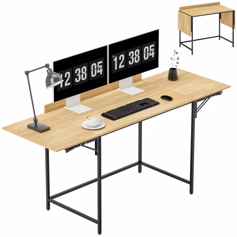 HOMCOM Scrivania pieghevole per computer, scrivania da ufficio dal design moderno in rovere