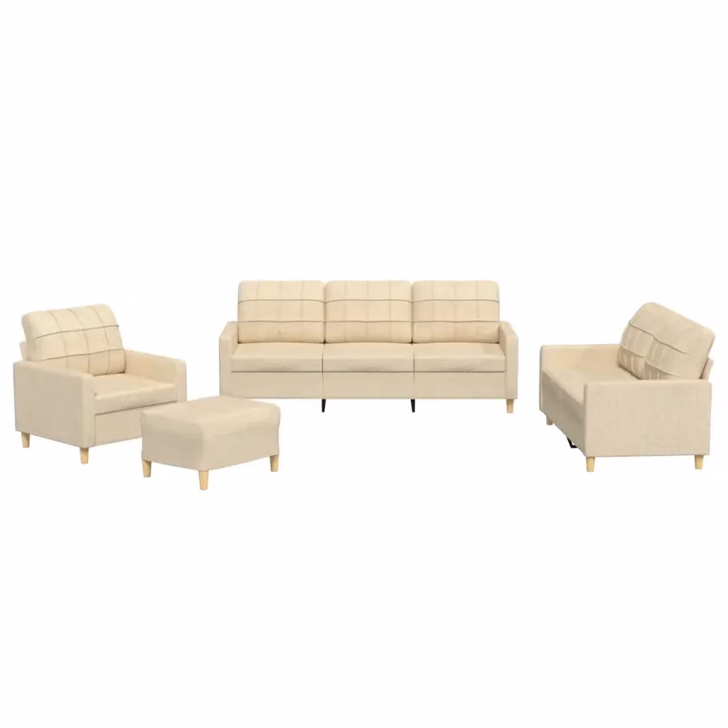 Set di divani 4 pezzi vidaXL in tessuto beige con pouf e cuscini per soggiorno in stile moderno – 2