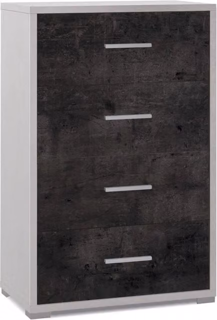 Cassettiera 4 Cassetti 71x110x41 cm Ossido Bianco/Ossido Nero