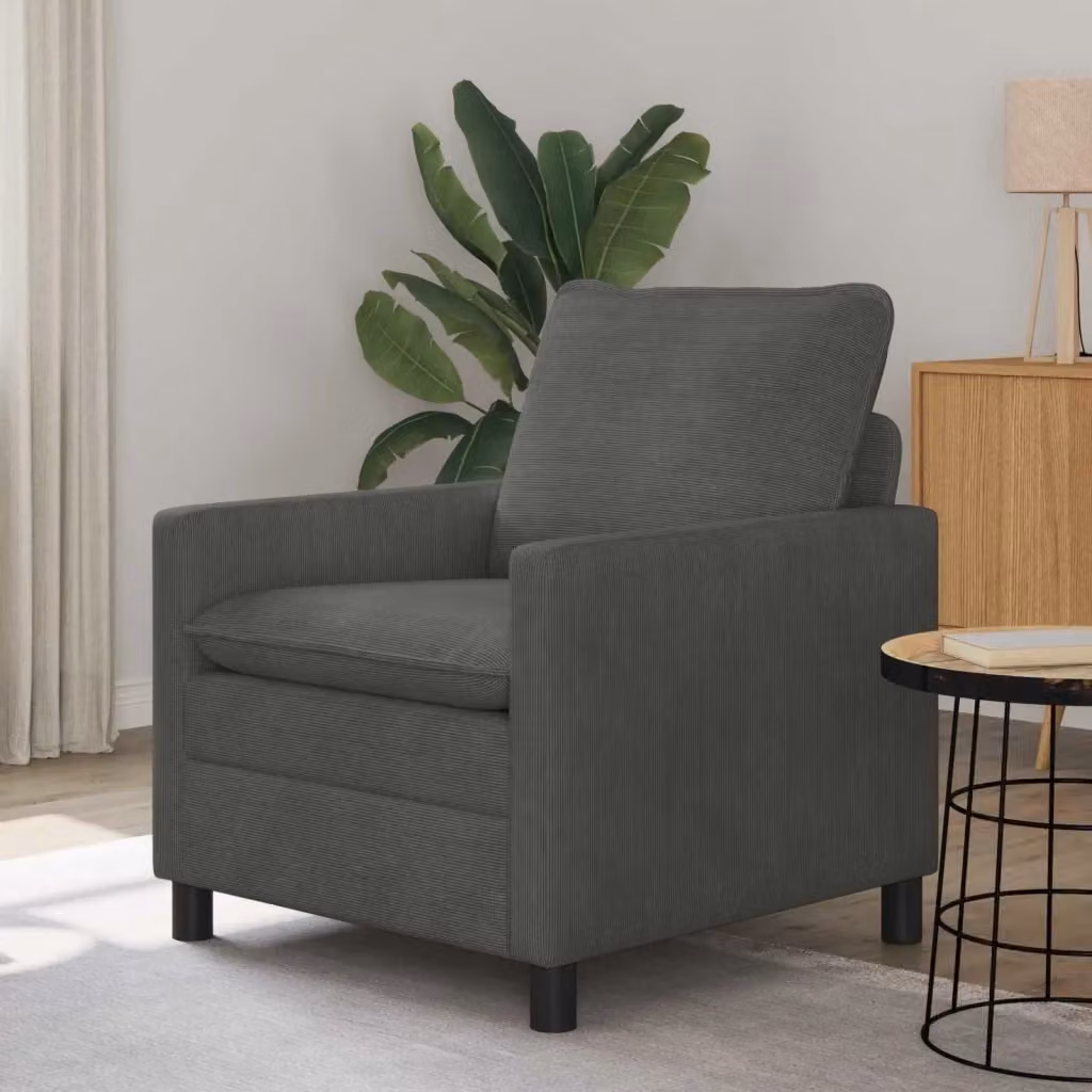 Divano da soggiorno minimalista in tessuto grigio con struttura in metallo e plastica, L: 76 cm, P: 81 cm, H: 87,5 cm – 2