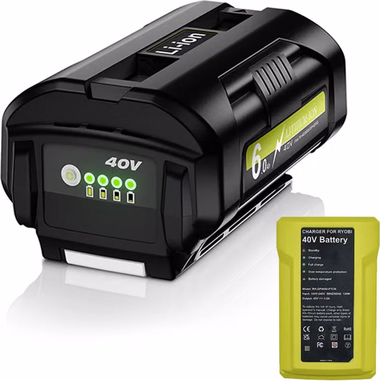 Batteria al litio, 40 V, capacità 6000 mAh, 1 batteria, 1 caricabatteria