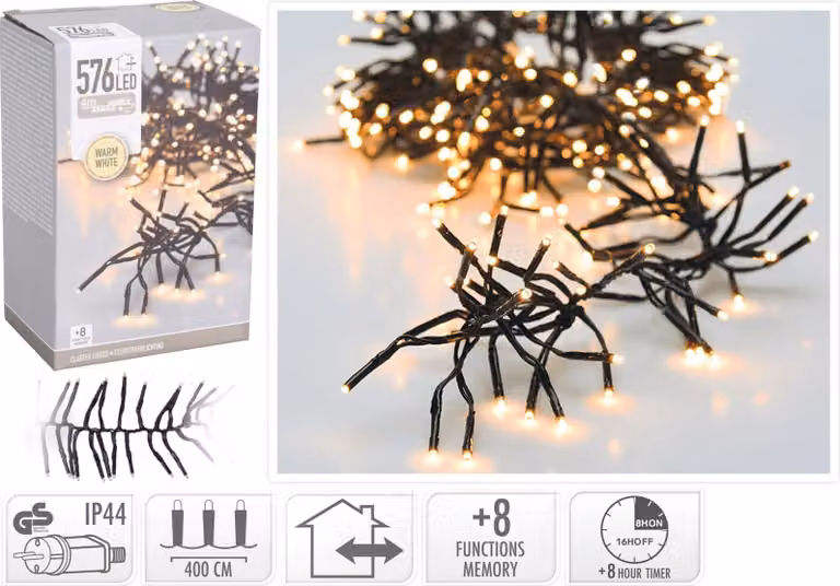 Illuminazione a grappolo/illuminazione natalizia 576 LED - Bianco caldo - 4 metri