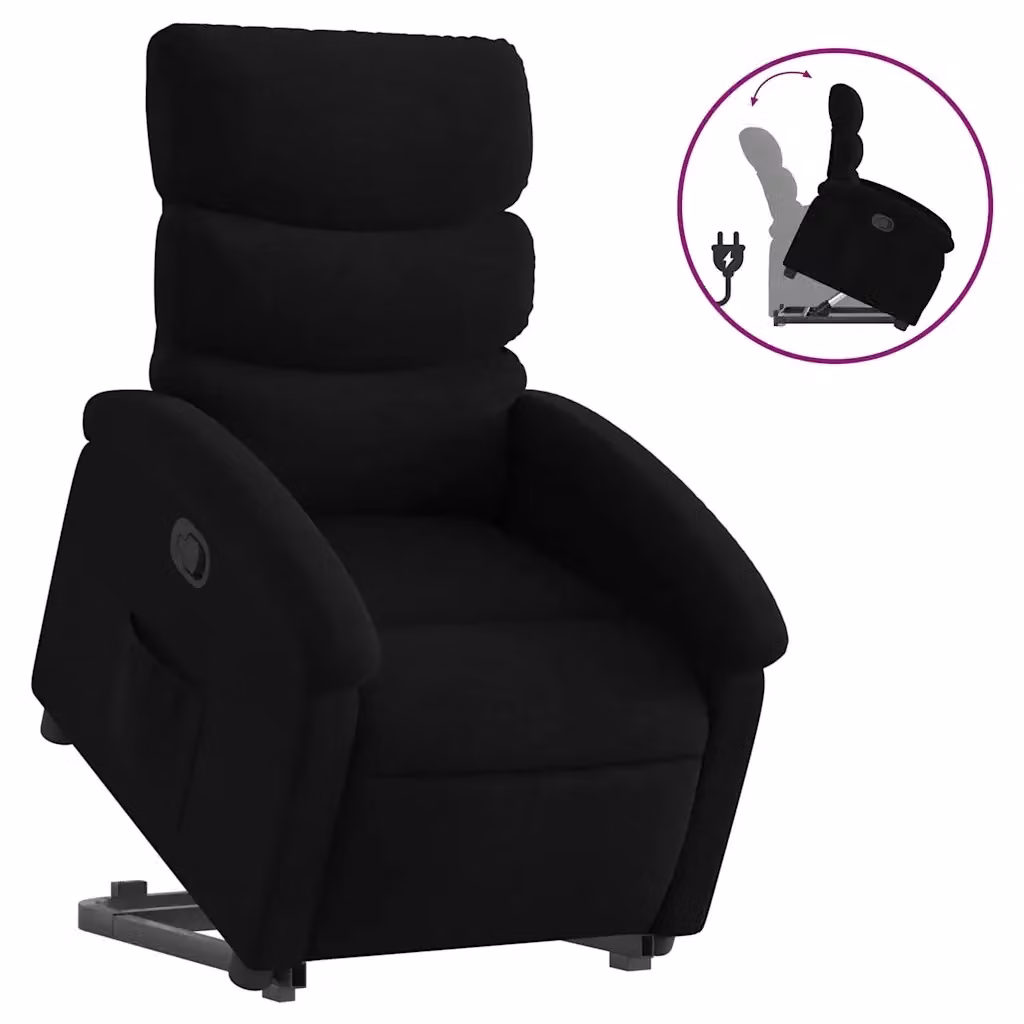 vidaXL Poltrona Alzapersona Reclinabile Nera in Tessuto con Supporto Elettrico e Braccioli – 2