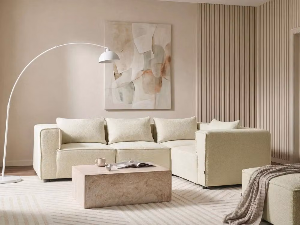 Divano modulare a L Beliani in tessuto bouclé bianco con lato sinistro e stile moderno per il tuo soggiorno L/P/H: 258 x 116 x 93 cm – 2