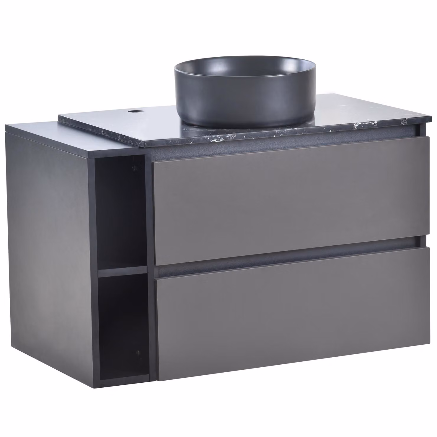 Mobile sospeso per lavabo LY in MDF con lavabo in ceramica e cassetti, design moderno, Nero + Grigio, L: 80 cm, P: 44 cm, H: 60,5 cm – 2