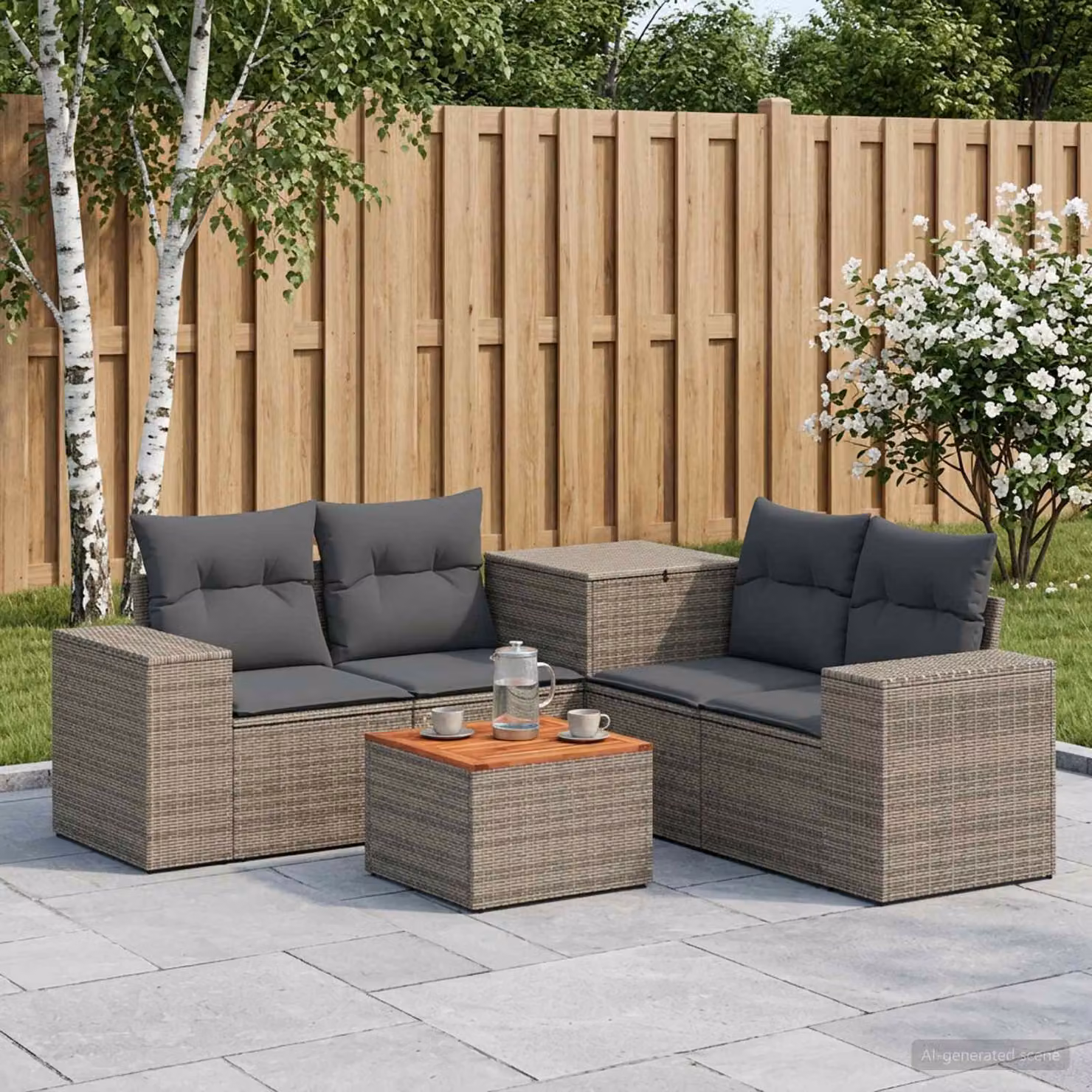 Set di divani da giardino vidaXL in polyrattan con tavolo da caffè e cuscini, design moderno a forma di L, Grigio e Antracite
