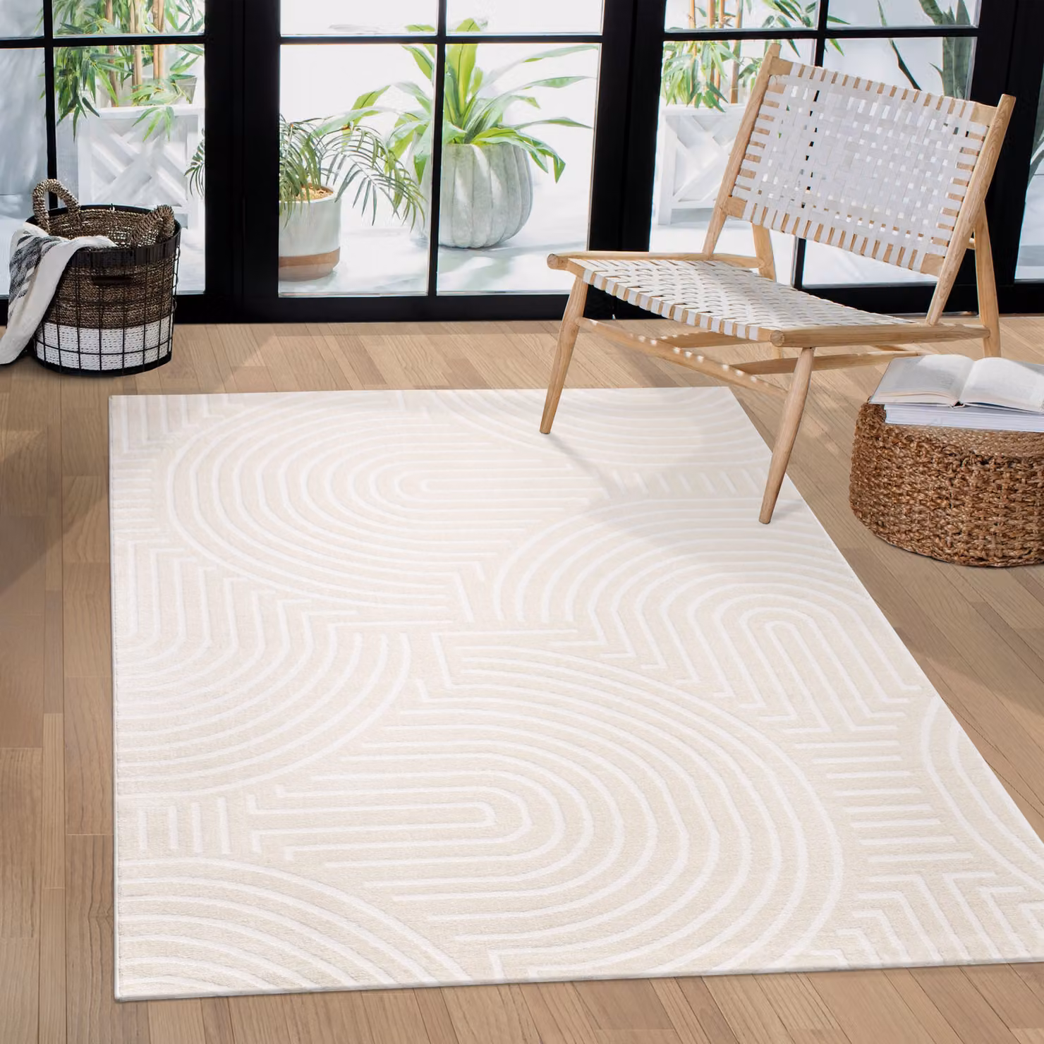 Tappeto moderno Lusenta beige con effetto alto-basso L: 150 cm, P: 80 cm – 2