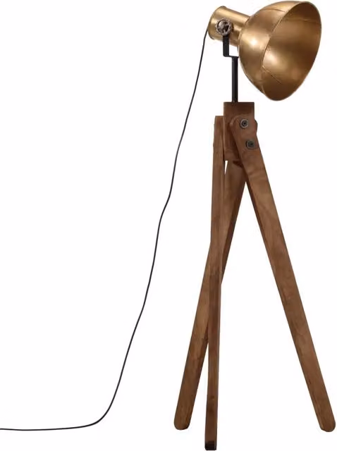 Lampada da terra regolabile in ottone anticato e legno con attacco E27, L/P/H: 45 x 45 x 120 cm