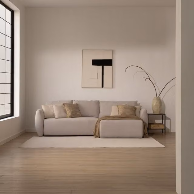Divano letto angolare Banak a 3 posti beige reversibile con cuscini inclusi