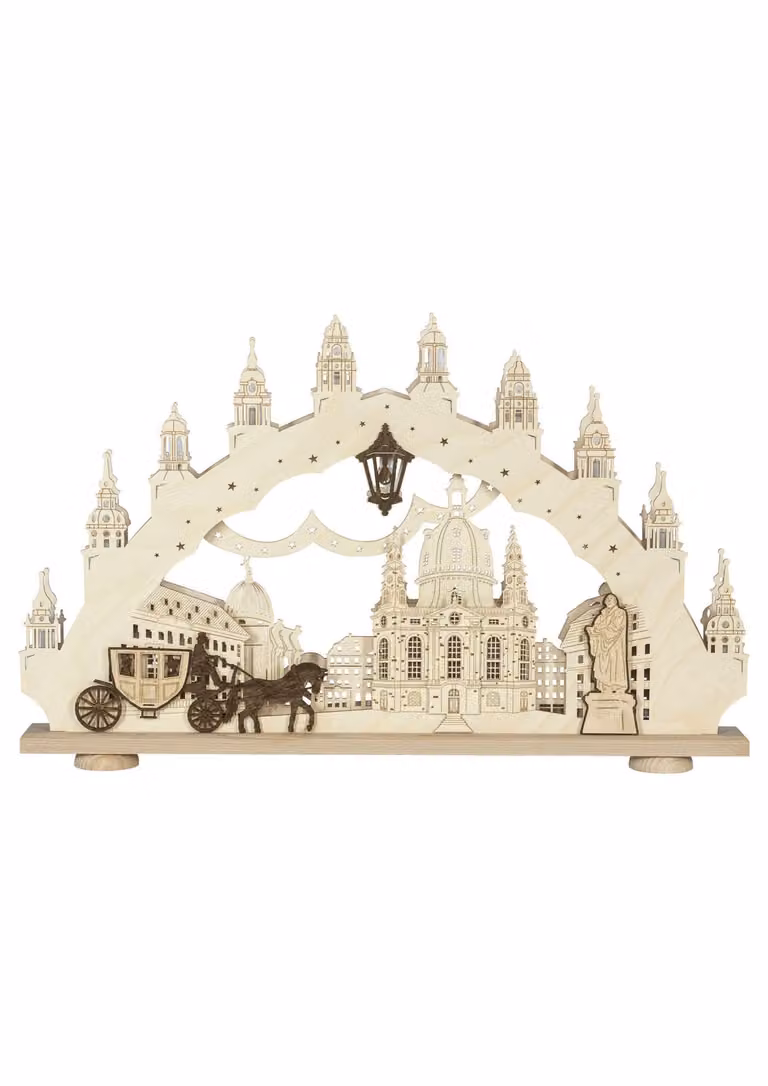 Lanterne a forma di arco, ispirate alla Frauenkirche di Dresda, con illuminazione elettrica. Dimensioni: 66x41x6 cm. Prodotto nuovo