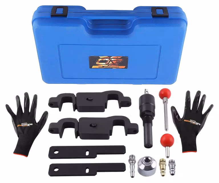 Set di utensili per la regolazione della fasatura del motore, realizzato in acciaio ad alta resistenza, dimensioni 12 x 8 x 3 pollici, compatibile con Porsche Boxster V6. Include utensili per una misurazione precisa della fasatura, progettati per garantir