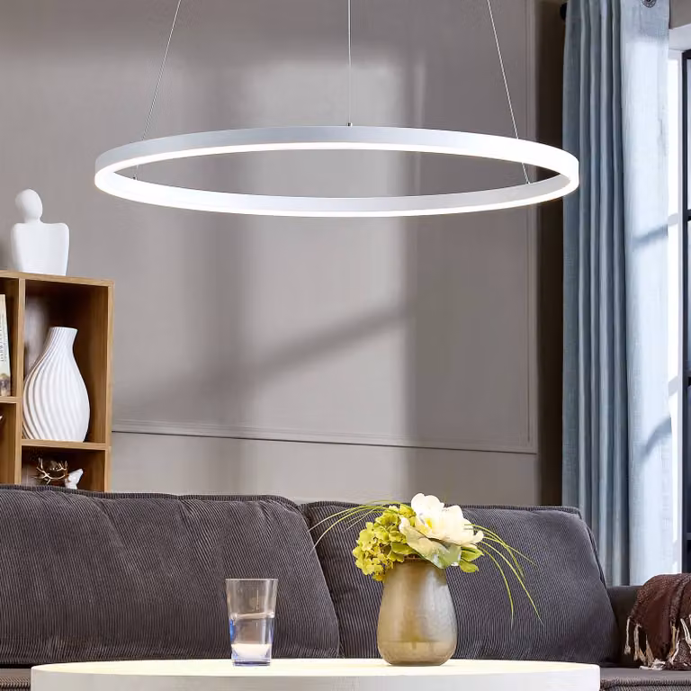 Lampada LED a sospensione Arcchio Albiona, bianca, 1 anello, Ø 80 cm Albiona Arcchio, dimmerabile, Bianco / Opale, Cucina, Metallo, Moderno
