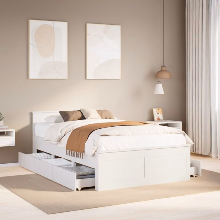 vidaXL Giroletto in legno di pino con testata Bianco, L/P/H: 200 x 120 x 75 cm