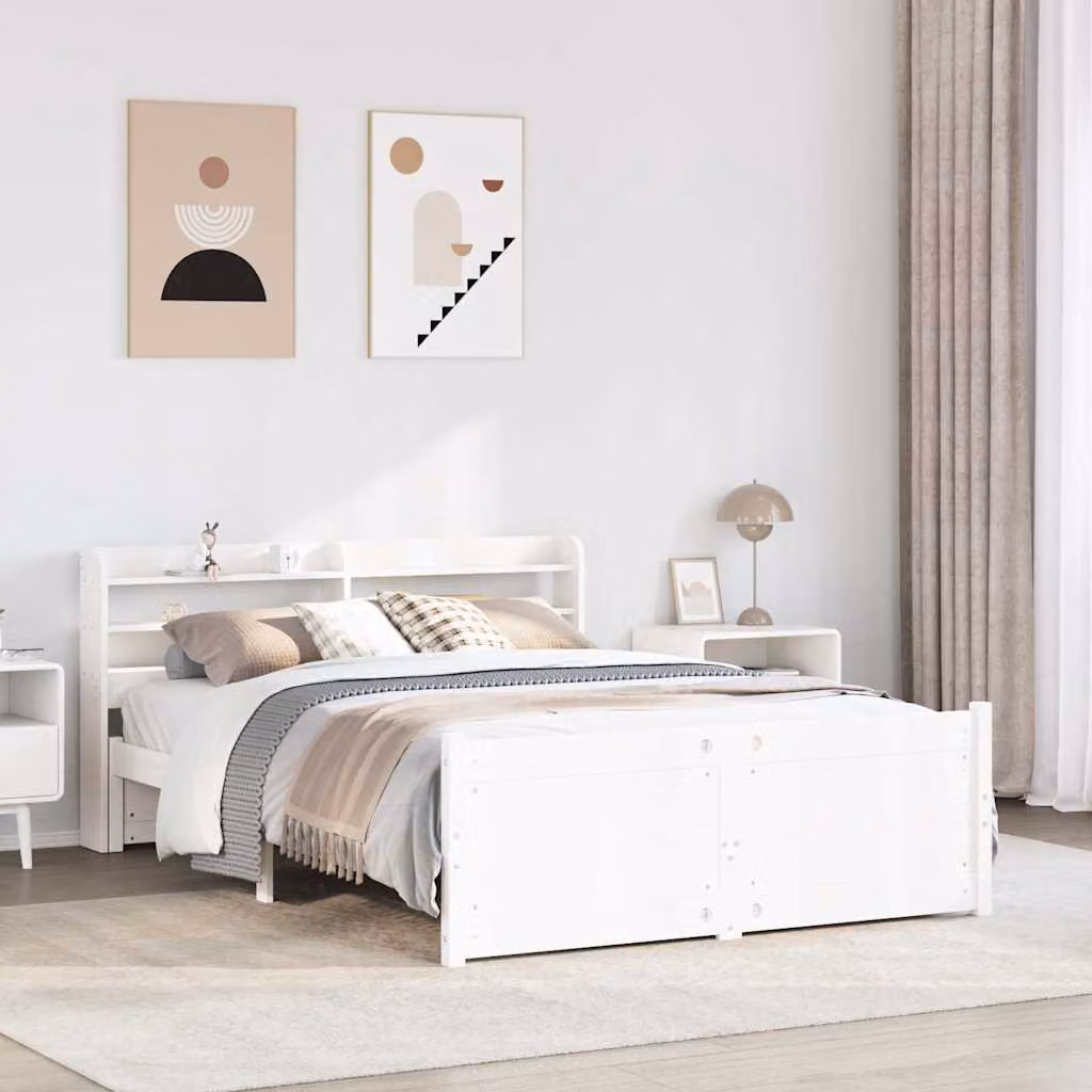 vidaXL Letto in legno di pino bianco con testiera e scomparti laterali L/P/H: 140 x 200 cm